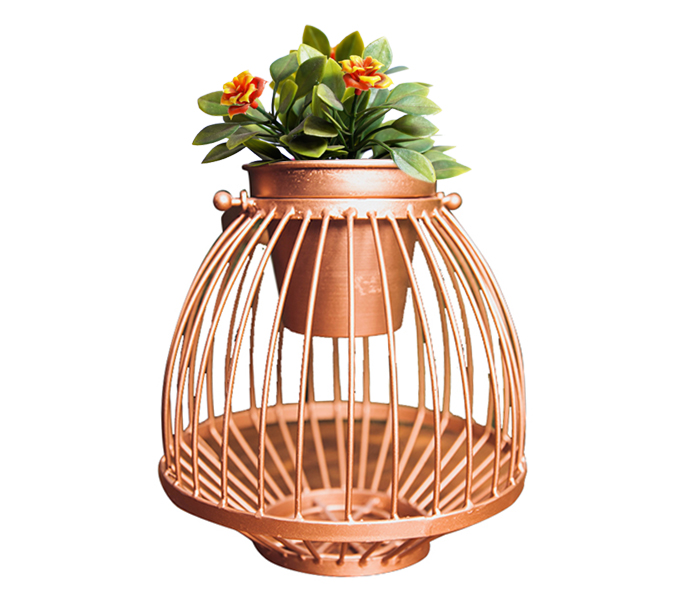Cage With 1 Planter In Cold, Copper & Black