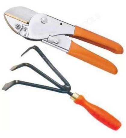 AGT Gardening Tools Set of 2  Pruner, Cultivator, Leaf Grass Cutter Garden Tool Kit