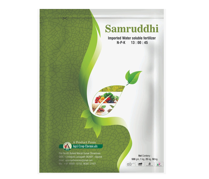 Water Soluble Fertilizer NPK 13:00:45	Samruddhi	 Fertilizer Weight - 1 Kg